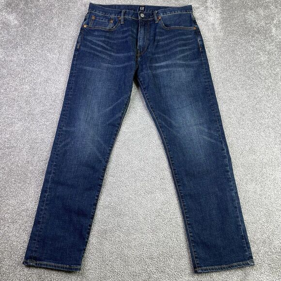 Gap Jeans Men’s 32X28.5 Blue Slim Straight Atletic Fit Mid-Rise Dark Wash - Picture 1 of 12